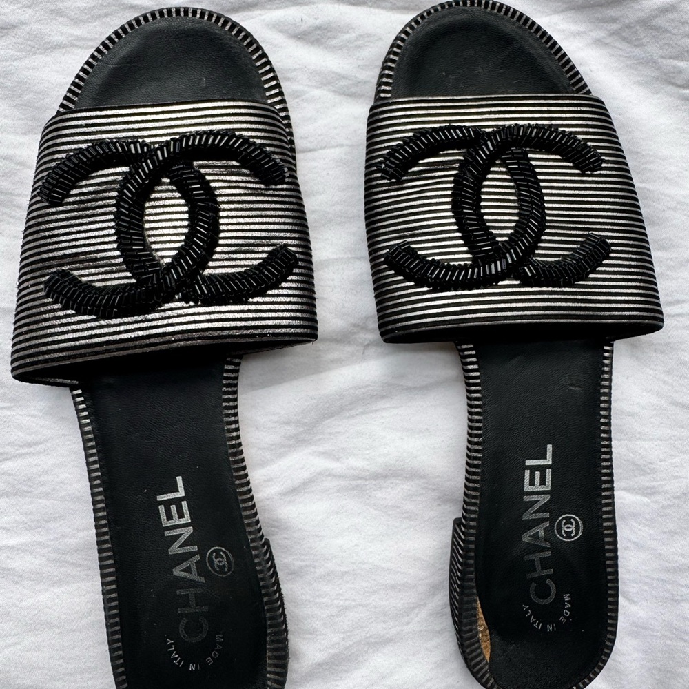 Chanel Black Slide Sandals